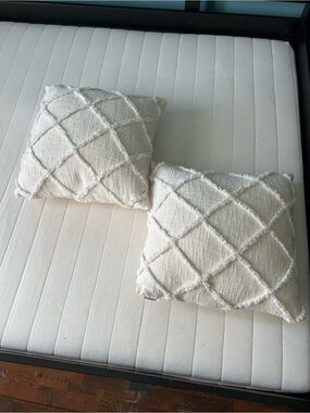 Textured Diamond Throw Pillow Pair in Cream/White (2 Pillows)!